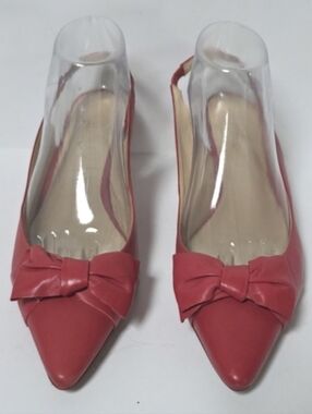Talbots Elegant Coral Red Leather Slingback Heels with Bow women's size 9.5